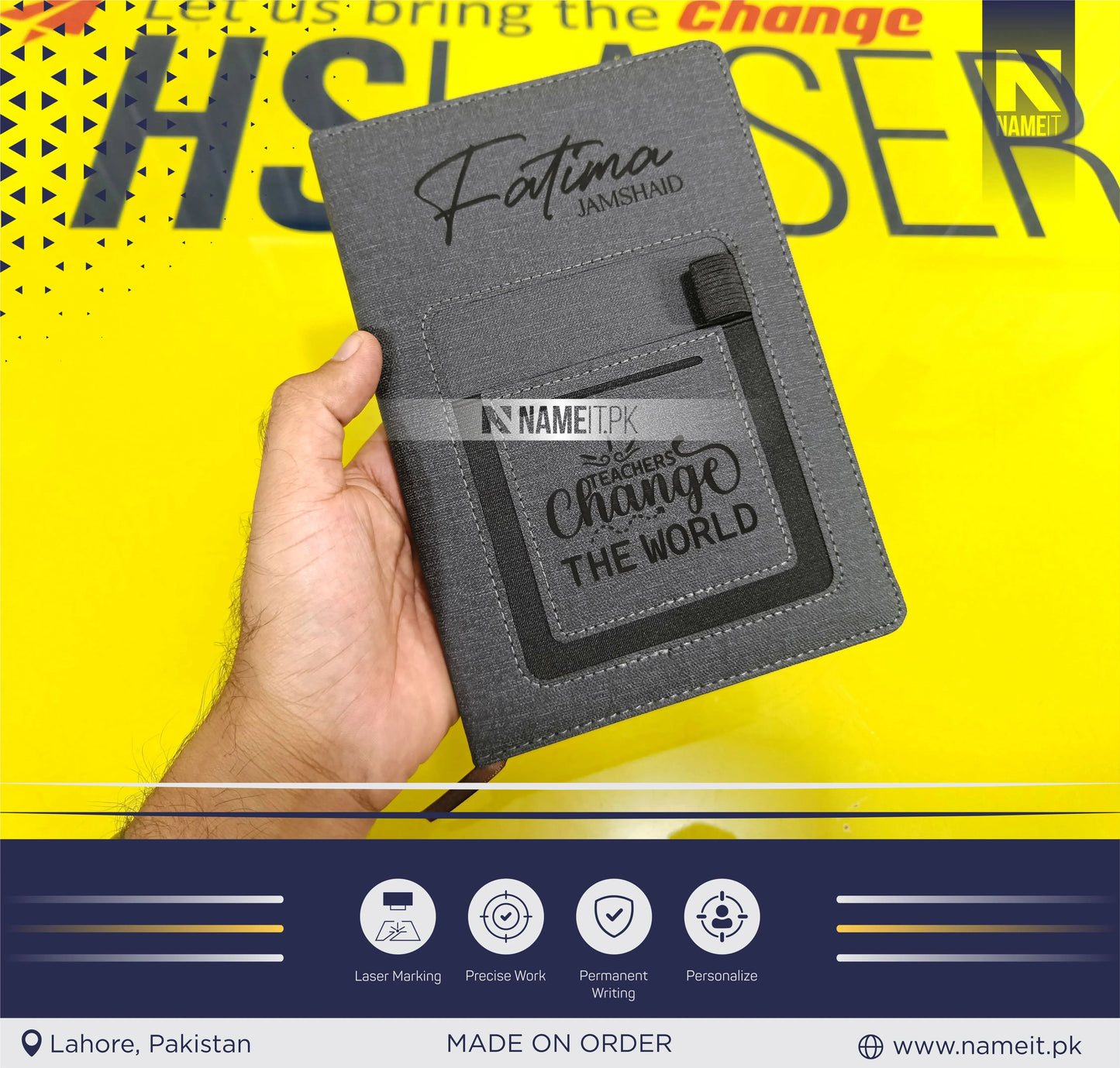 Diary, Engraved A5 Hardcover Line Notebook With Cellphone Pocket Custom Logo PU Leather Diary NAMEIT PAKISTAN