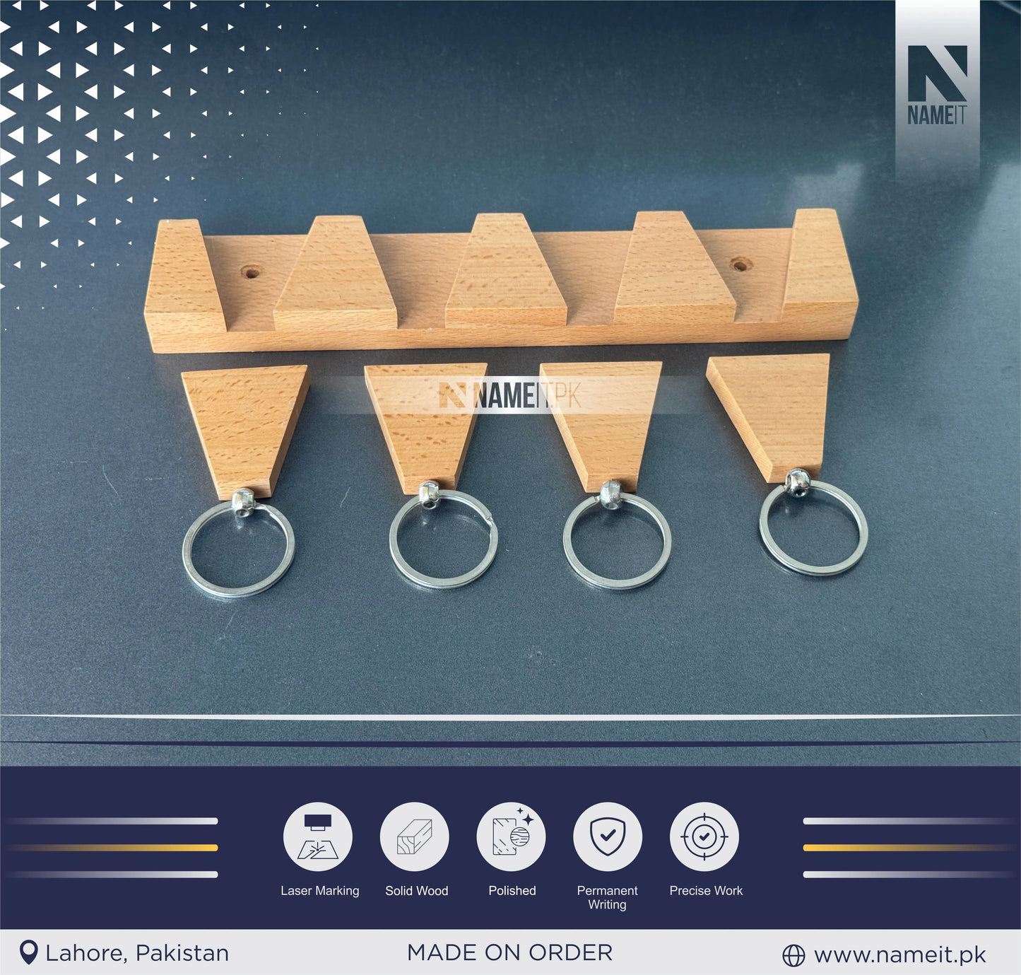 Key Holder with 4 Wooden Pendants, Handmade (with Engraving) Wall Mount Hanging Key Rack For Kitchen And Entryway Decor