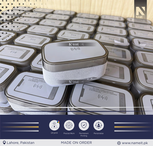 Wireless Mobile Charger Clock with Bluetooth Speaker | Sound Base | Alarm | Ambient Lights NAMEIT PAKISTAN