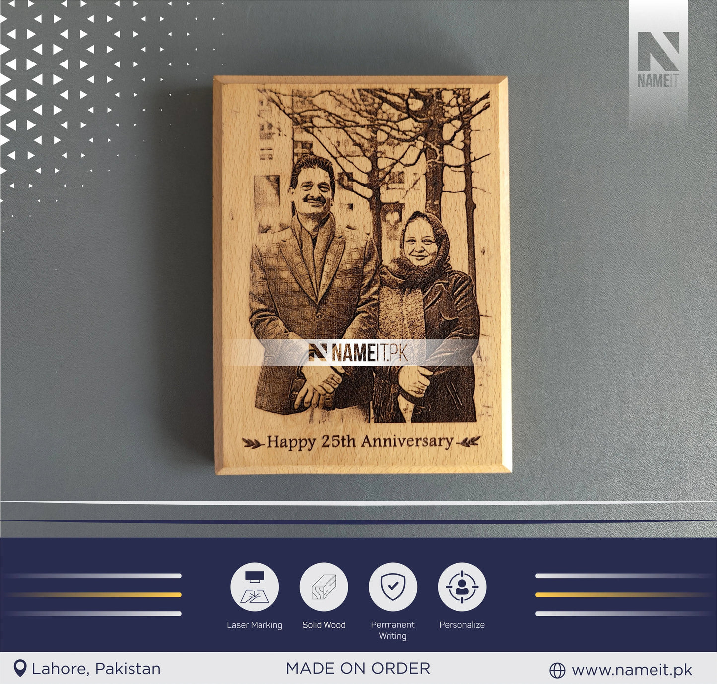 Custom Anniversary Gift photo on wood Laser Engraved Wooden Plaque for Wedding Gift For Couple NAMEIT PAKISTAN