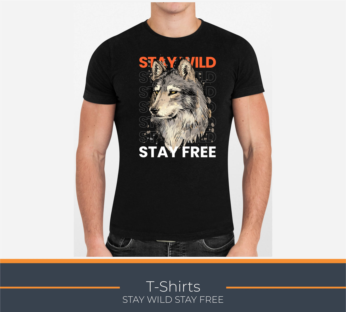 TShirt, STAY WILD - STAY FREE, Elegant Custom Polo T-Shirts - Vibrant Color Logos for Corporate, Sports Teams, Golf Events, Personalized Logo for Stylish Casual Wear