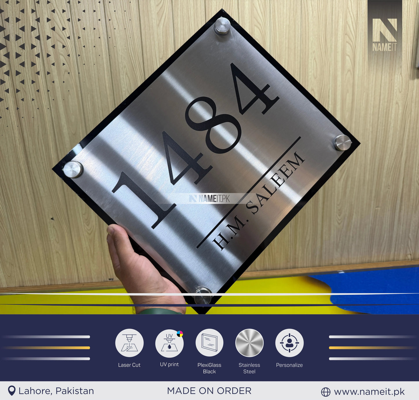 Name Plate Steel & Acrylic Uv Printed House Signage, indoor & outdoor, Office name Plate, House Name Plaque