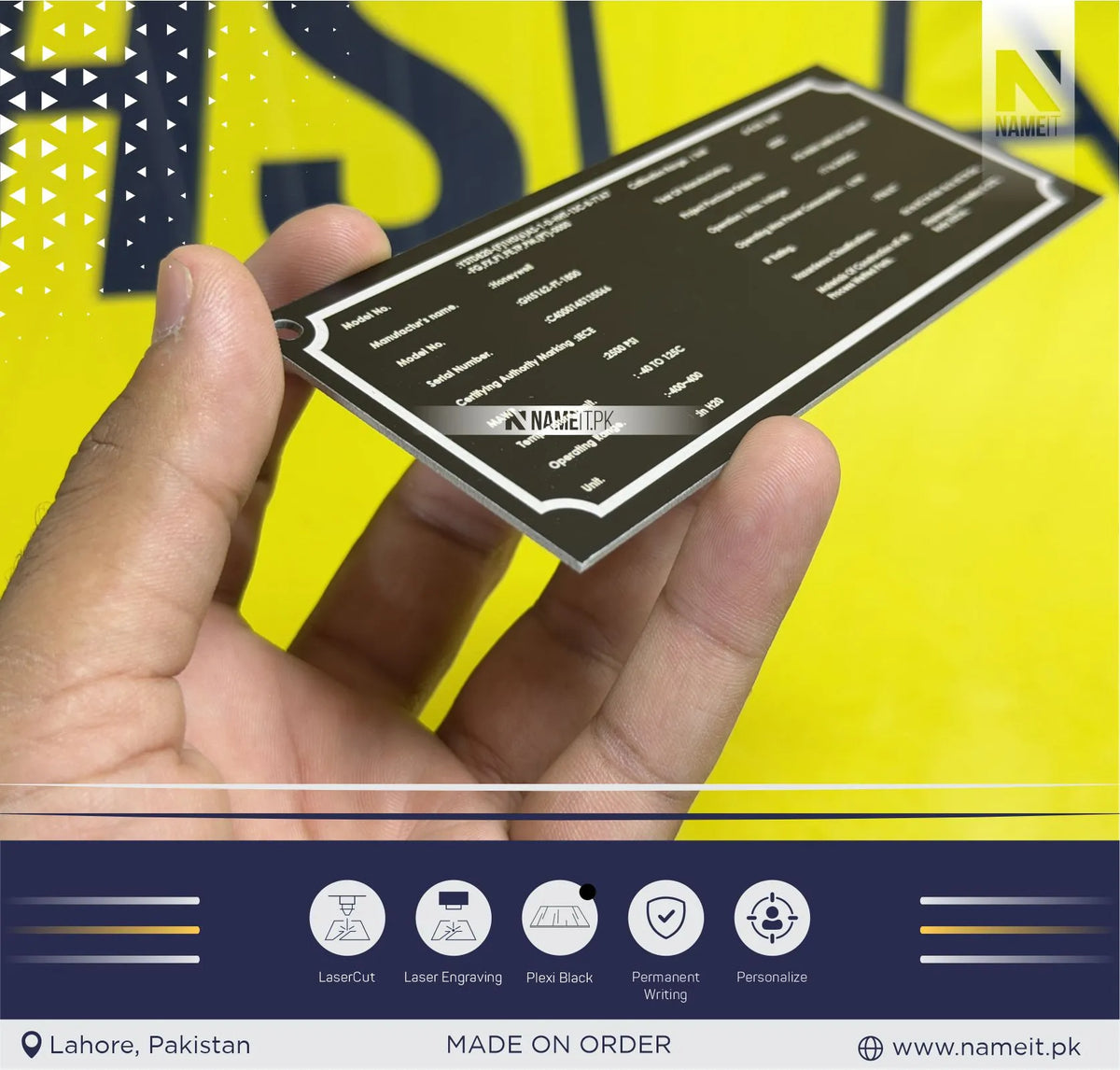 Custom Laser Engraved ABS Industrial Nameplate | Personalized Equipment Identification Plate | Durable Machine Data Plate | Custom Technical Information Label | Industrial Asset Tag | Machinery Specification Plate