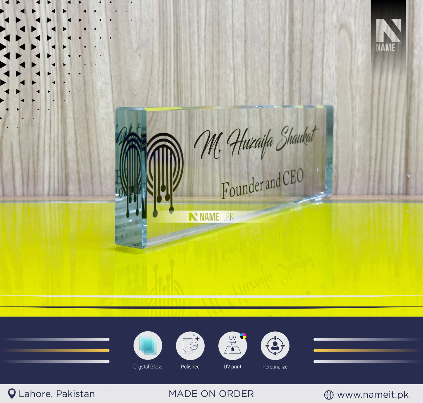 Personalized Desk Name Plate, Custom Crystal Glass Name Plate for Desks, Office Desk Decor Nameplate, Desk Accessories, Teacher Boss Coworkers Employee Appreciation Gift