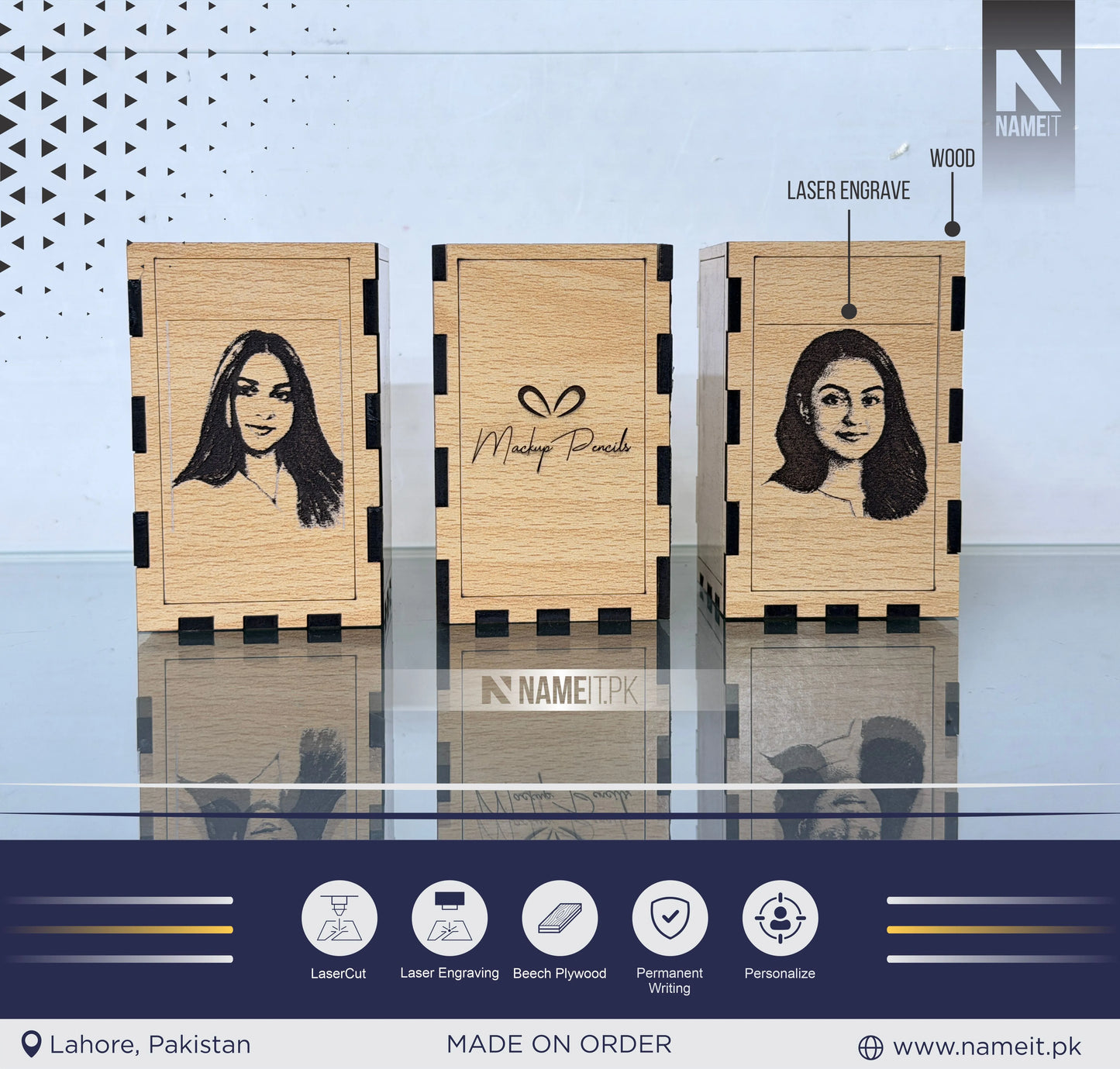 Pen Holder | Personalized Laser Engraved Cosmetic Storage Box | Custom Name Gift Box