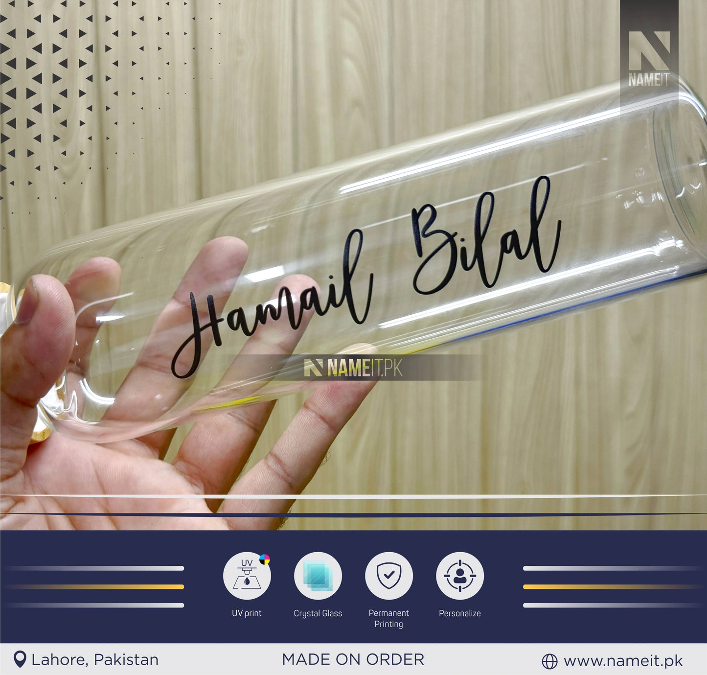 Water Bottle, Crystal Glass Water Bottle with Sleeve Available | Custom Glass Water Bottle | Customizable to Any Design Available