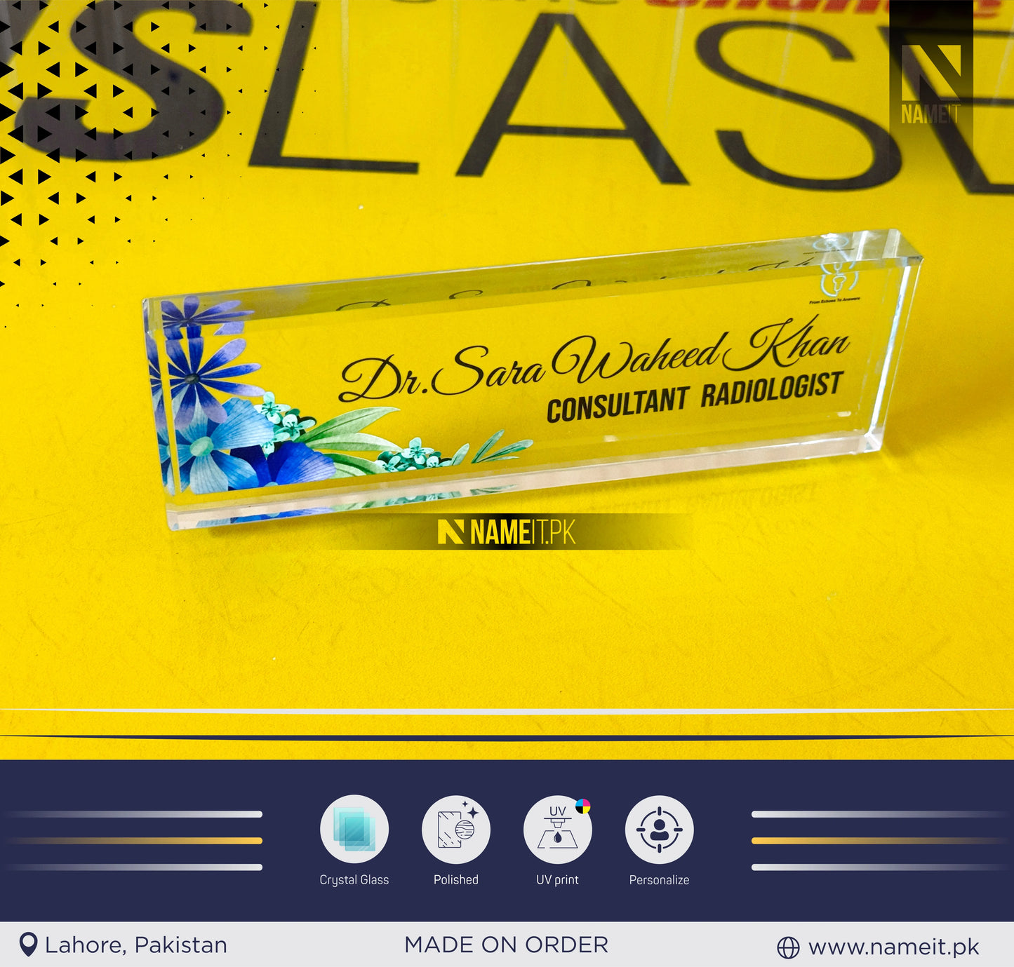 Table Name Plate, Custom Crystal Glass Name Plate for Desk, Teacher Desk Name Plate Cute Office Decorations for Women Personalized Name Plate Appreciation Gifts for Coworkers Teachers