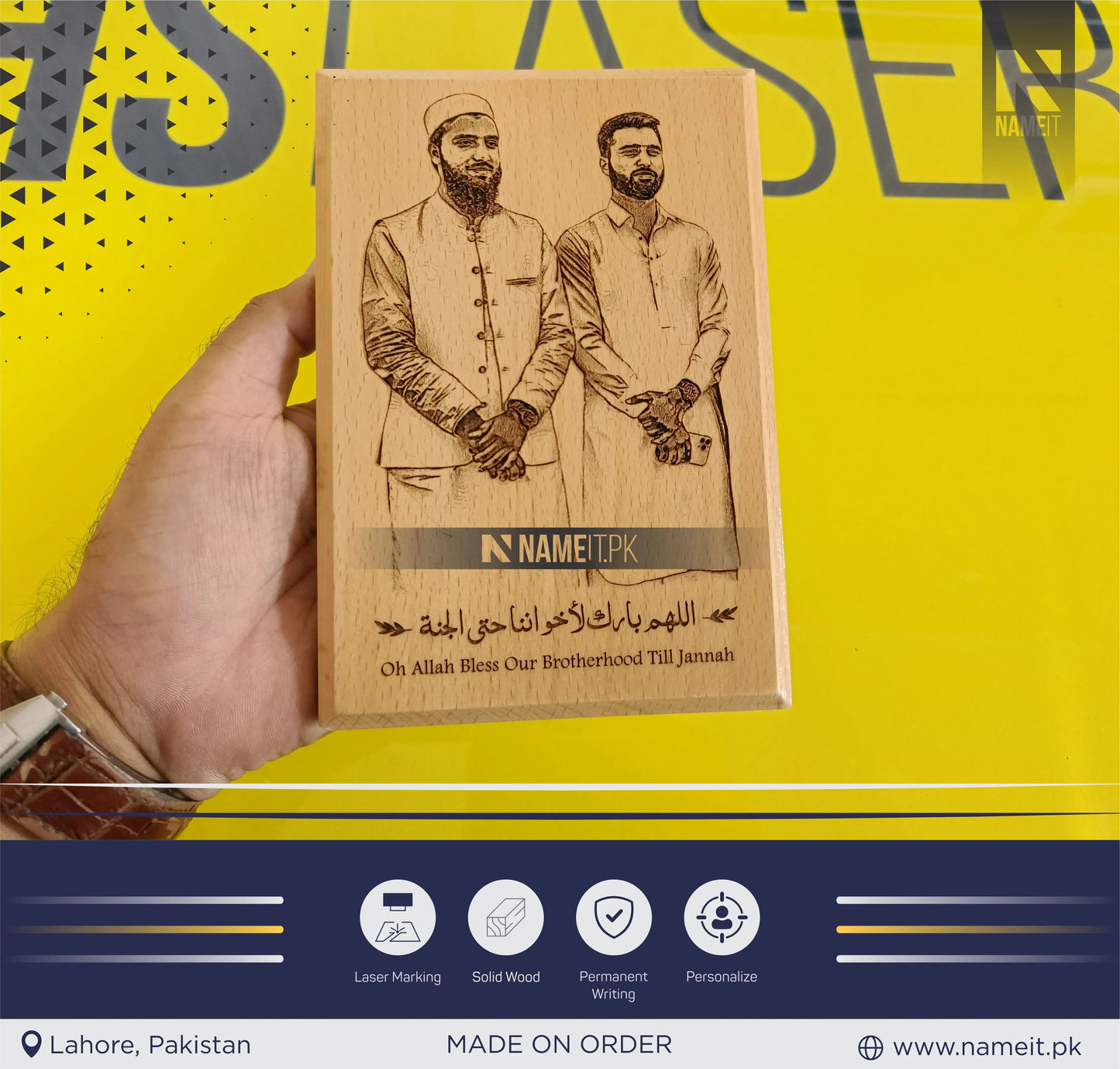 Custom Anniversary Gift photo on wood Laser Engraved Wooden Plaque for Wedding Gift For Couple NAMEIT PAKISTAN
