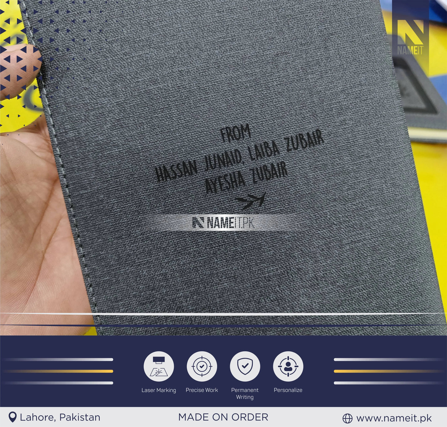 Diary, Engraved A5 Hardcover Line Notebook With Cellphone Pocket Custom Logo PU Leather Diary NAMEIT PAKISTAN