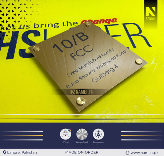 Home Name Plate, Golden Steel House Sign, House Name Sign, Metal House Sign, Stainless Steel House Name Plaque, New Home Gift, Contemporary House Sign