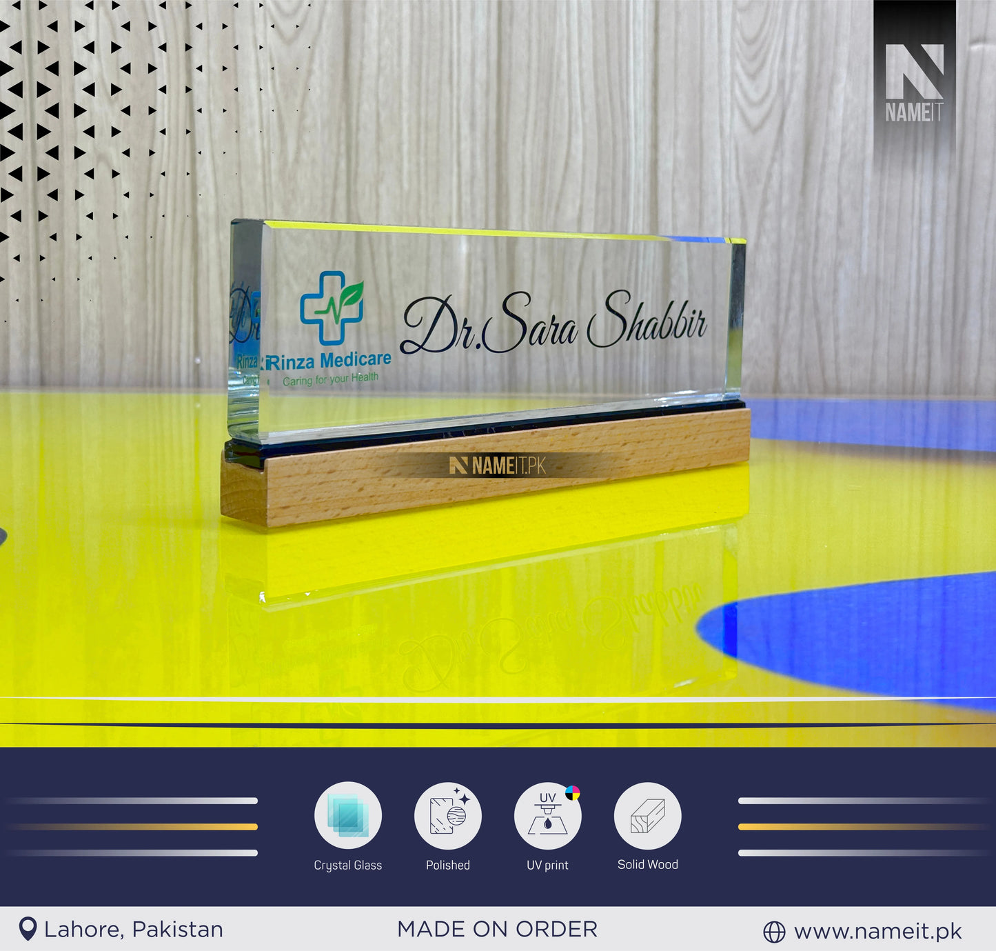 Table Name Plate, Customized Desk Name Plate with Wooden Stand | Personalized Office Table Name Sign | Custom Name Board for Manager, Boss, Employee, Teacher, Doctor, Reception & Corporate Gift