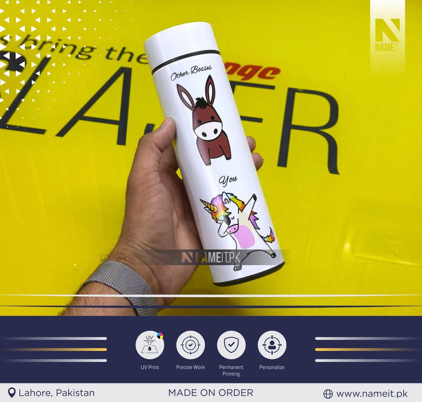 Water Bottle, Digital Temperature Display Thermos with Name and Date, Temperature Water Bottle , Round Printed Water Bottle