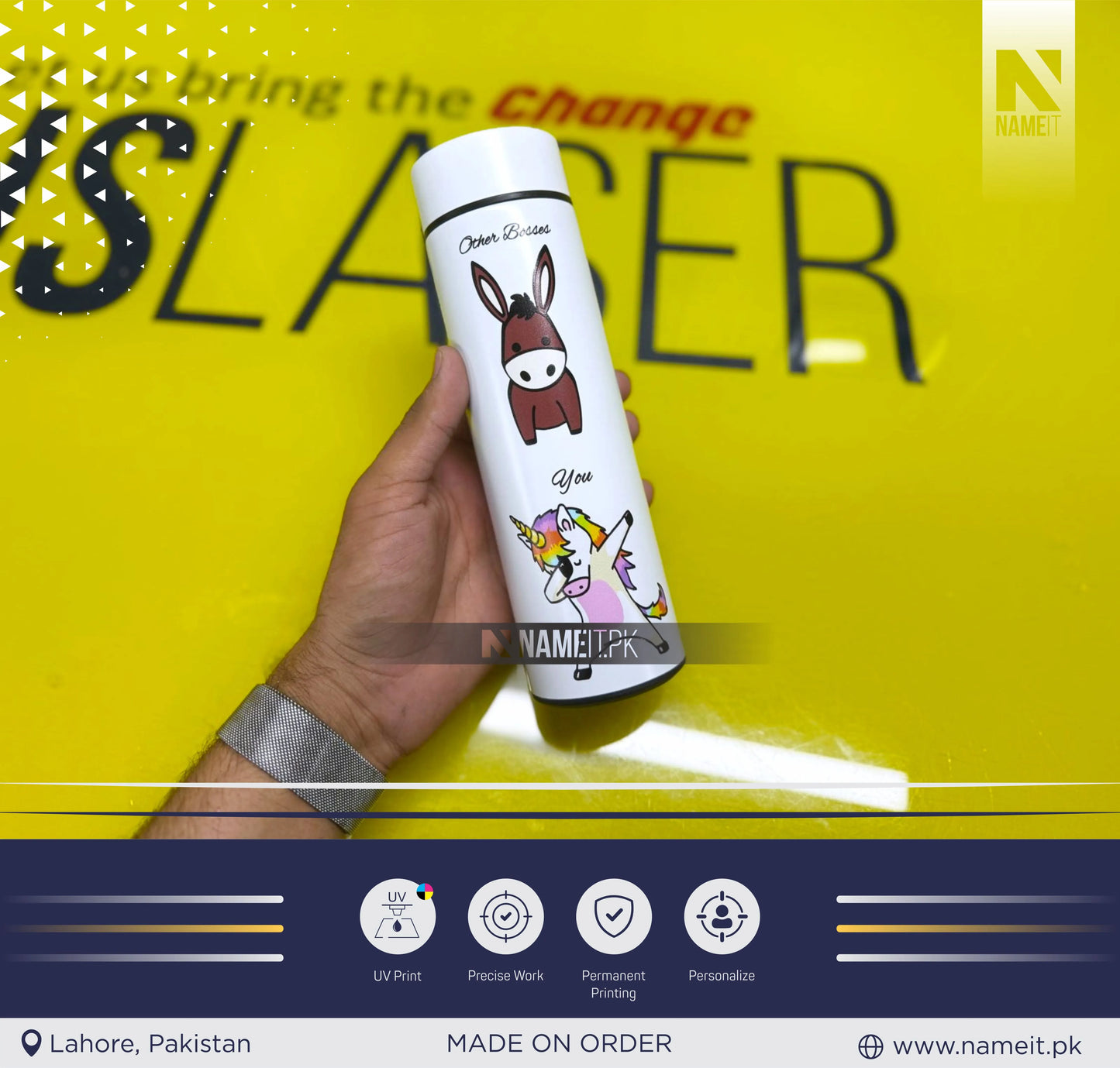 Water Bottle, Digital Temperature Display Thermos with Name and Date, Temperature Water Bottle , Round Printed Water Bottle