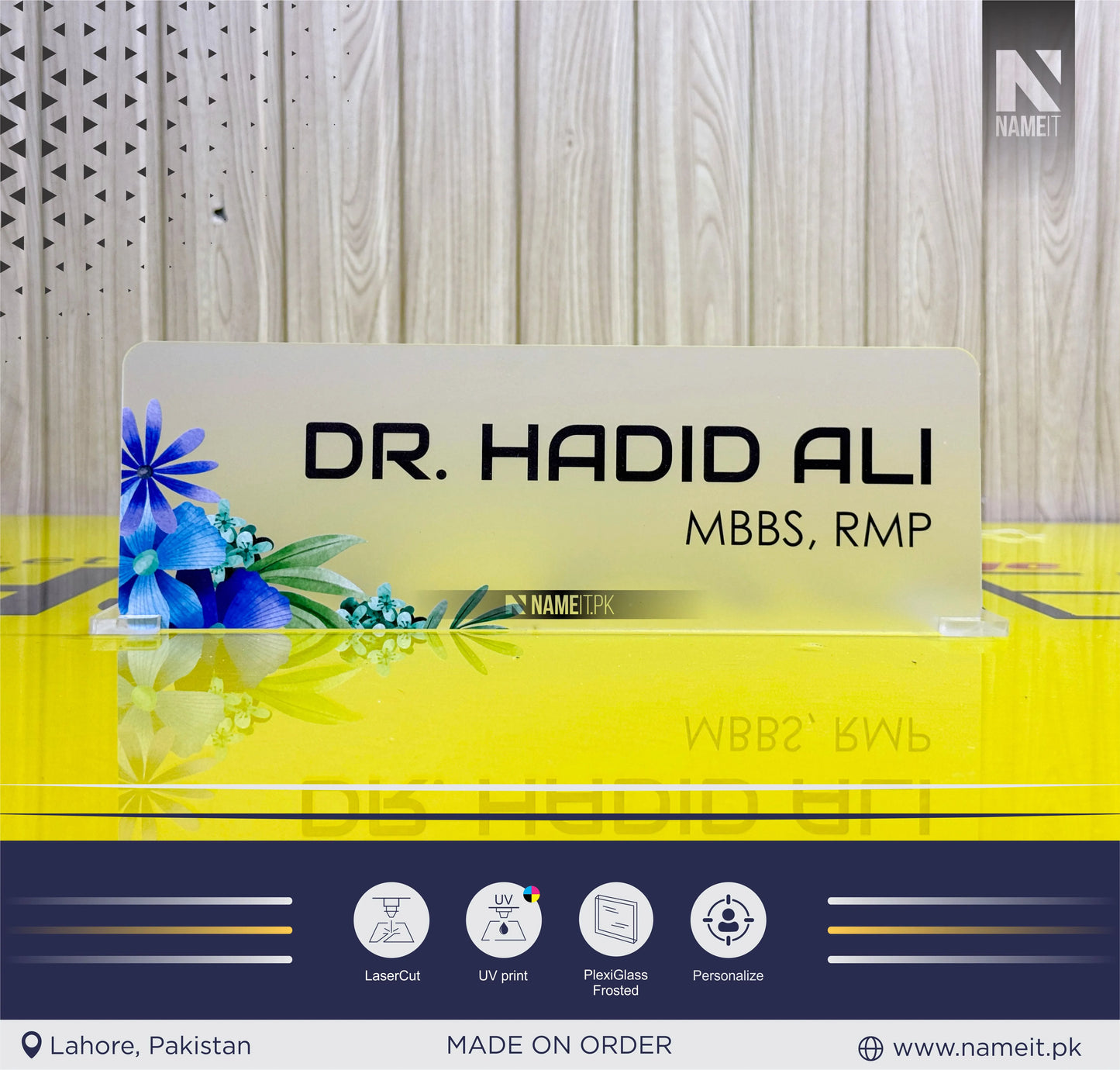 Name Plate For Table Custom Frosted Acrylic with Leaves Pattern, Table Top Decoration, Frosted Plexiglass, Modern Desk Decoration