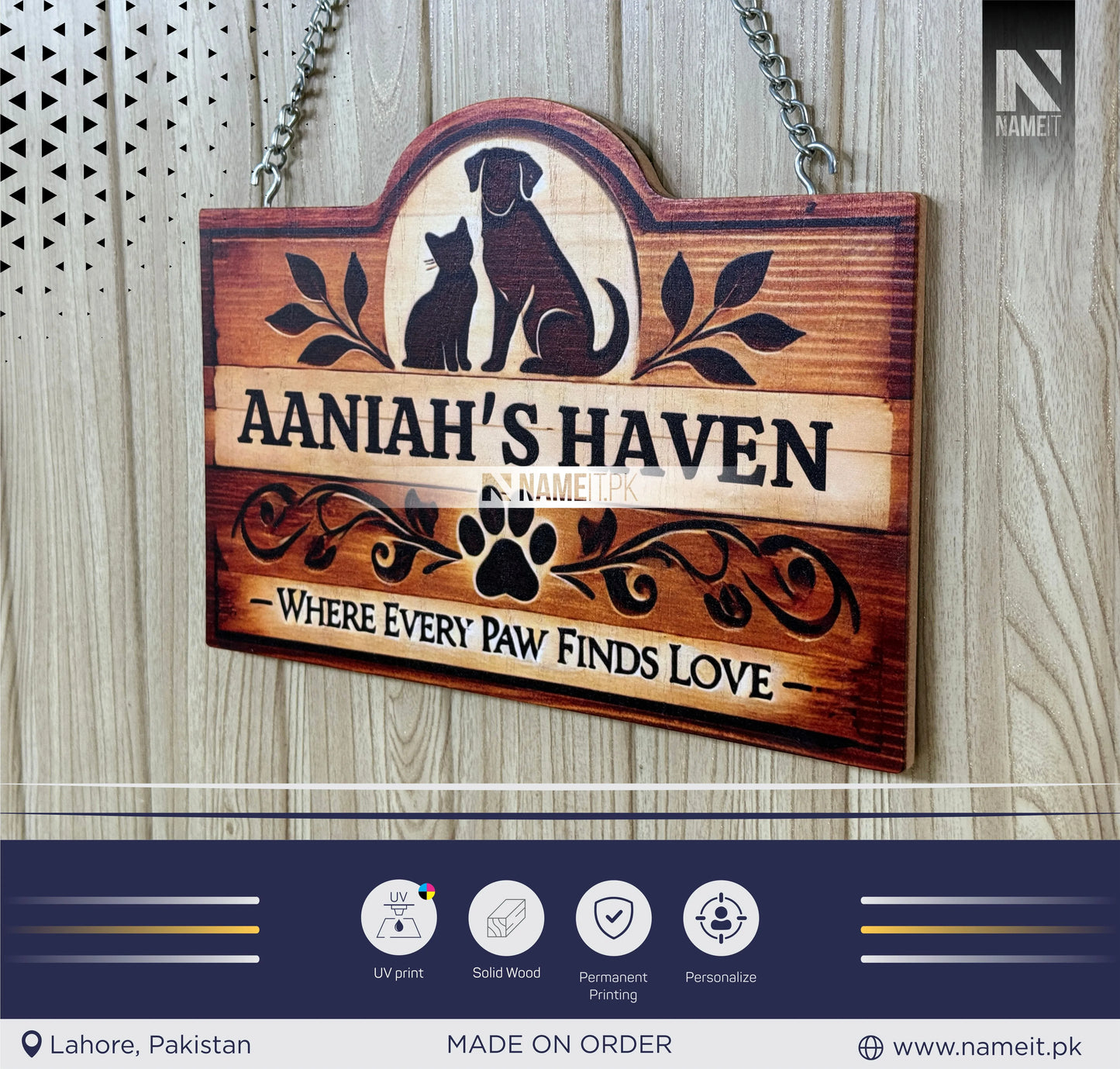 Pet Heaven Frame, Personalised Pet Sign. Where Every Paw Finds Love - Dog sign - Housewarming gift - Wooden Laser Cut Uv Print Pet Sign