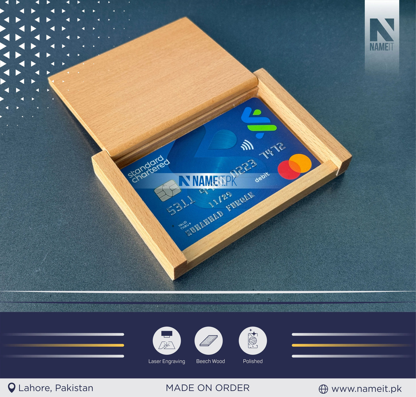 Company Personalized Business Wooden Card Holder, Logo/Text Laser Engraved