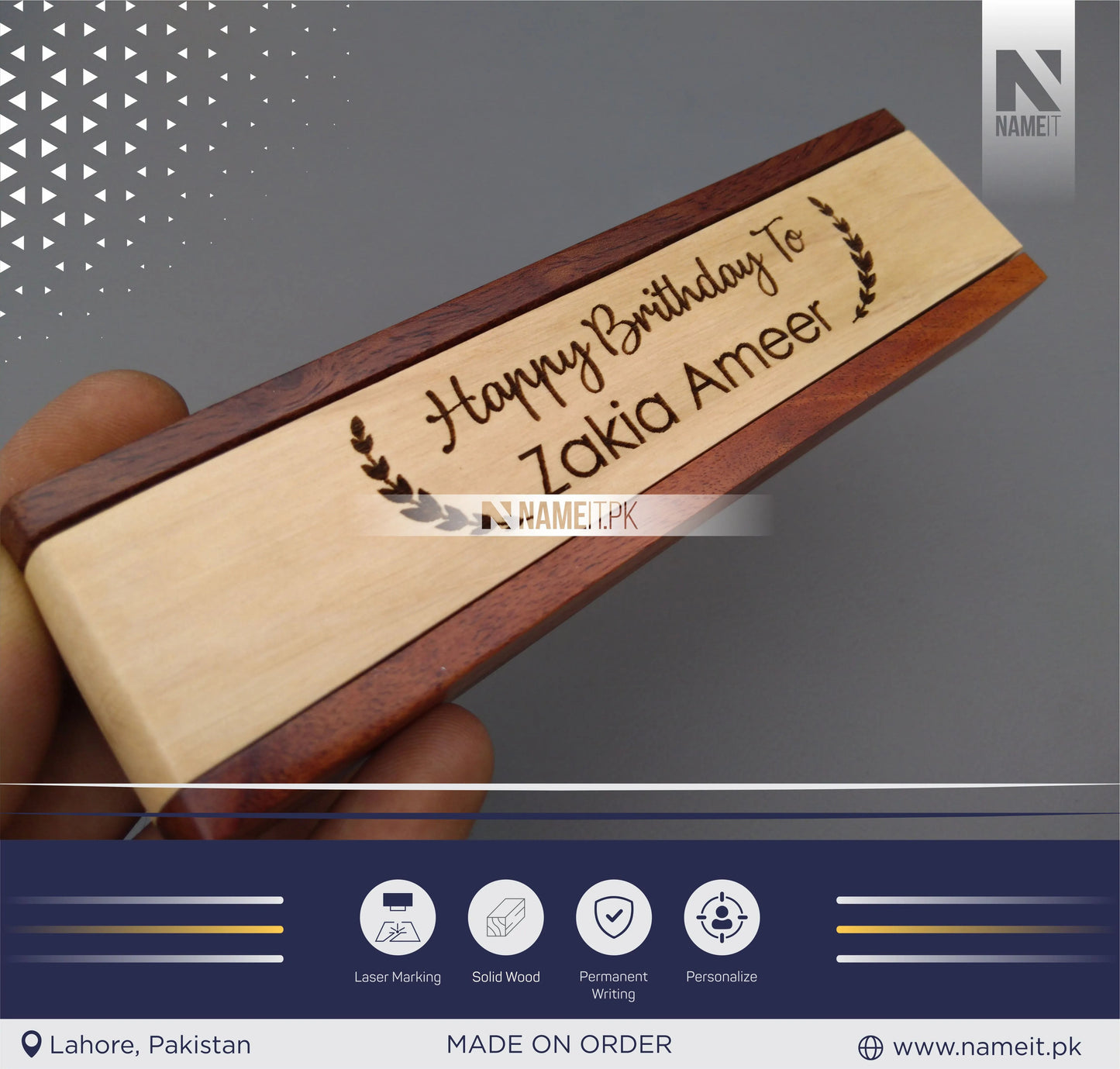Wooden Pen and Pen Holder, Custom Engraved Name Wooden Holder Box Set NAMEIT PAKISTAN