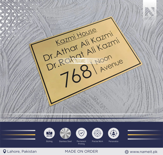 Personalized Name Plate Stainless Steel, indoor & outdoor, Office name Plate, House Name Plate NAMEIT PAKISTAN