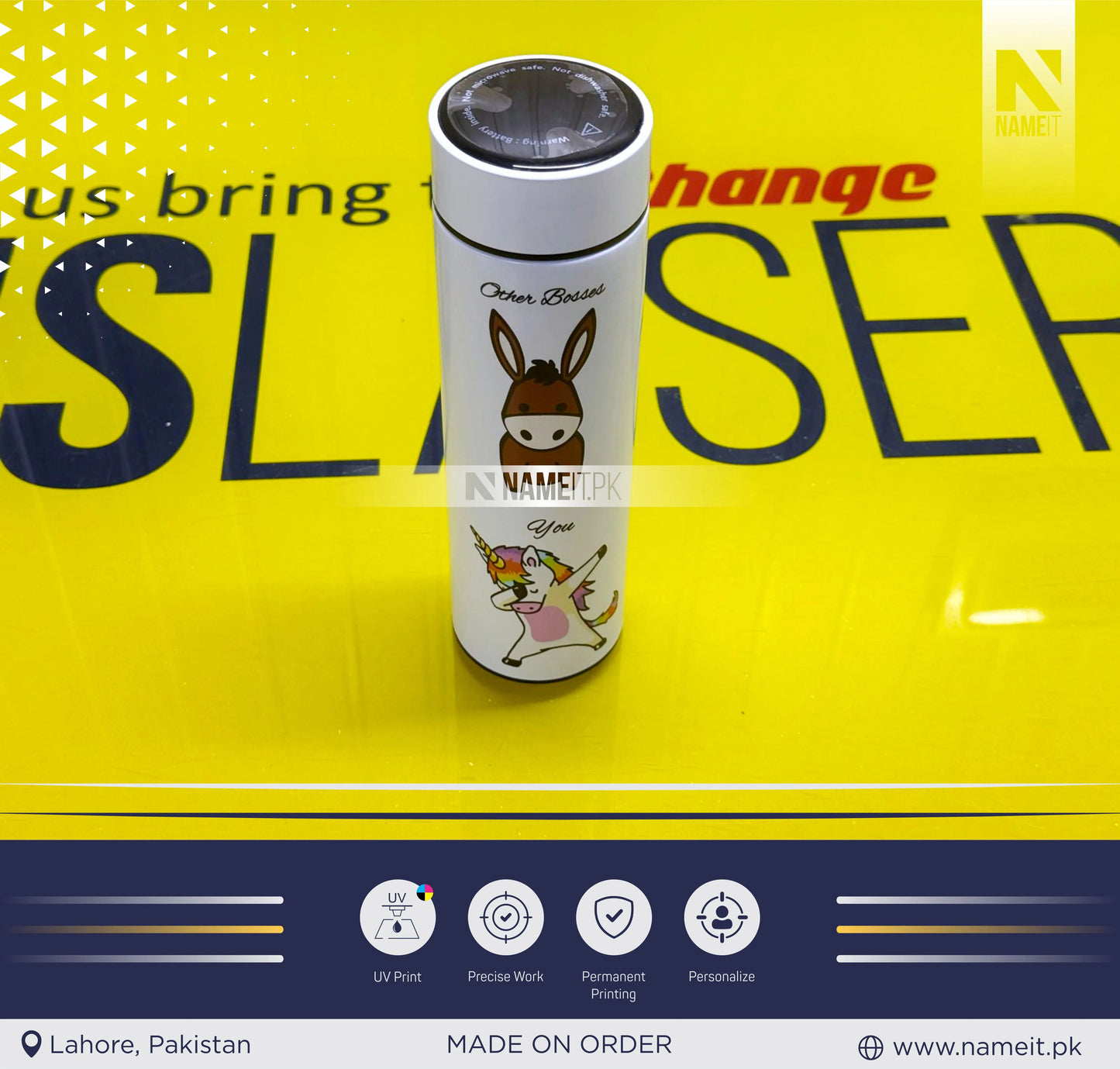 Water Bottle, Digital Temperature Display Thermos with Name and Date, Temperature Water Bottle , Round Printed Water Bottle