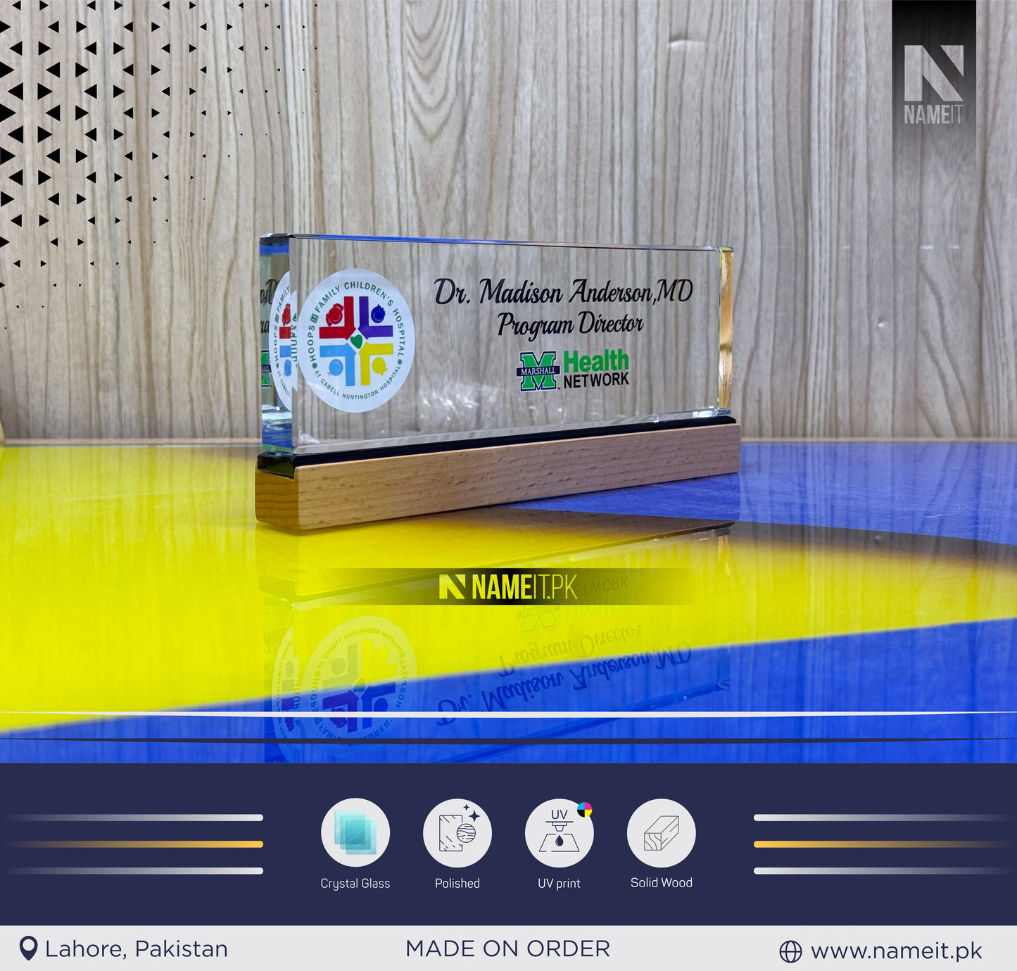 Table Name Plate, Customized Desk Name Plate with Wooden Stand | Personalized Office Table Name Sign | Custom Name Board for Manager, Boss, Employee, Teacher, Doctor, Reception & Corporate Gift