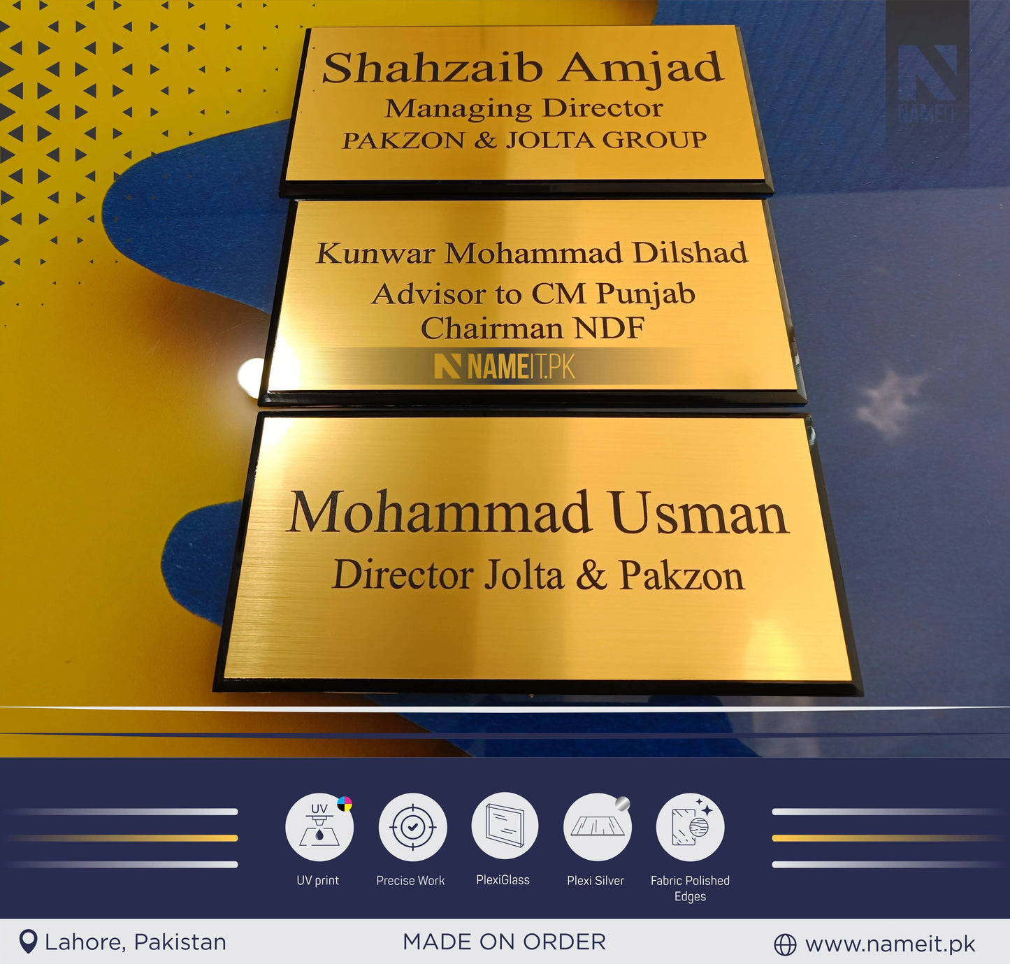 Personalised Acrylic Name Plate with brushed brass effect Printed NAMEIT PAKISTAN