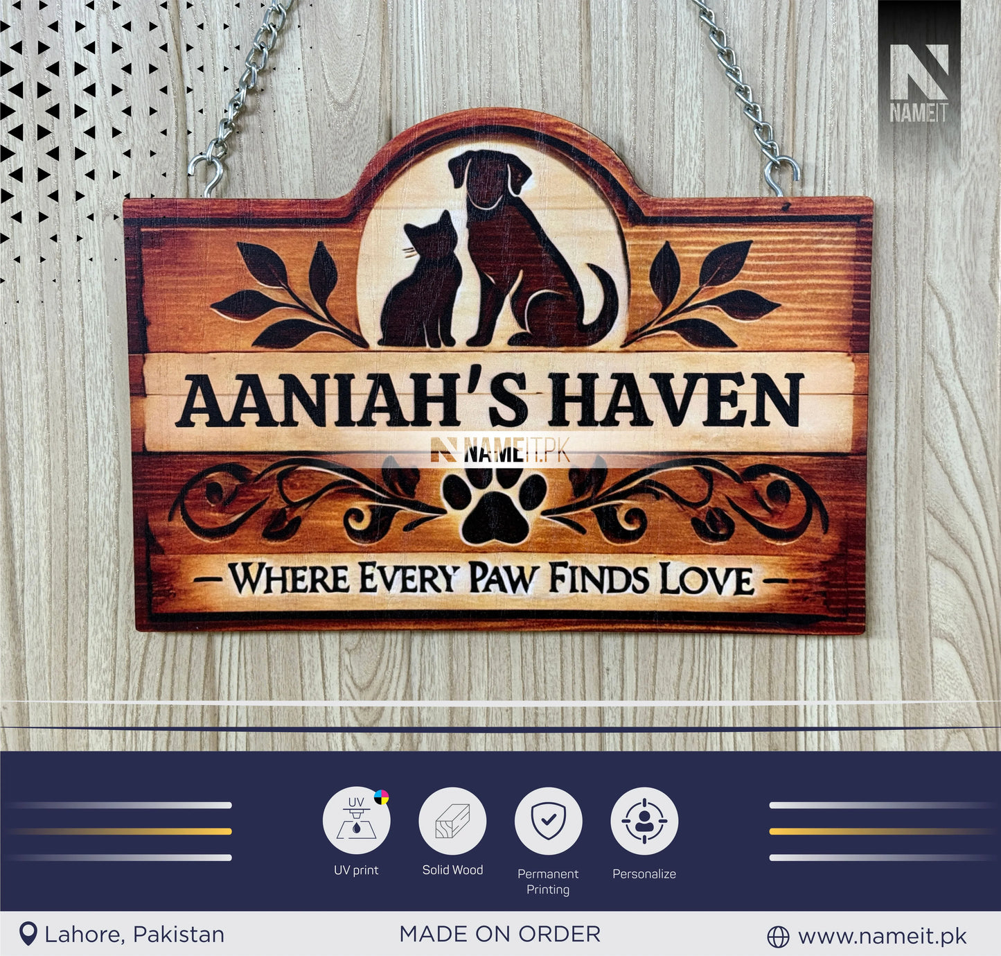 Pet Heaven Frame, Personalised Pet Sign. Where Every Paw Finds Love - Dog sign - Housewarming gift - Wooden Laser Cut Uv Print Pet Sign