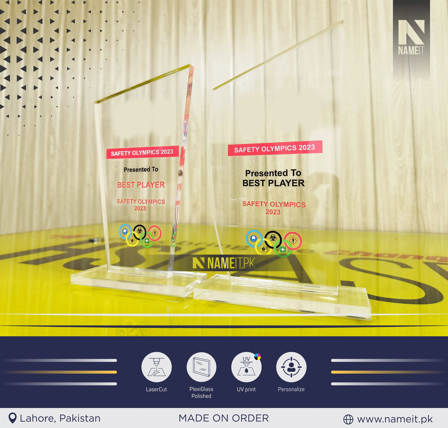 Personalized Printed Award Corporate Trophy Award - Company Anniversary Awards Ceremony, Clear Glass Trophy, Appreciation Corporate Award NAMEIT PAKISTAN