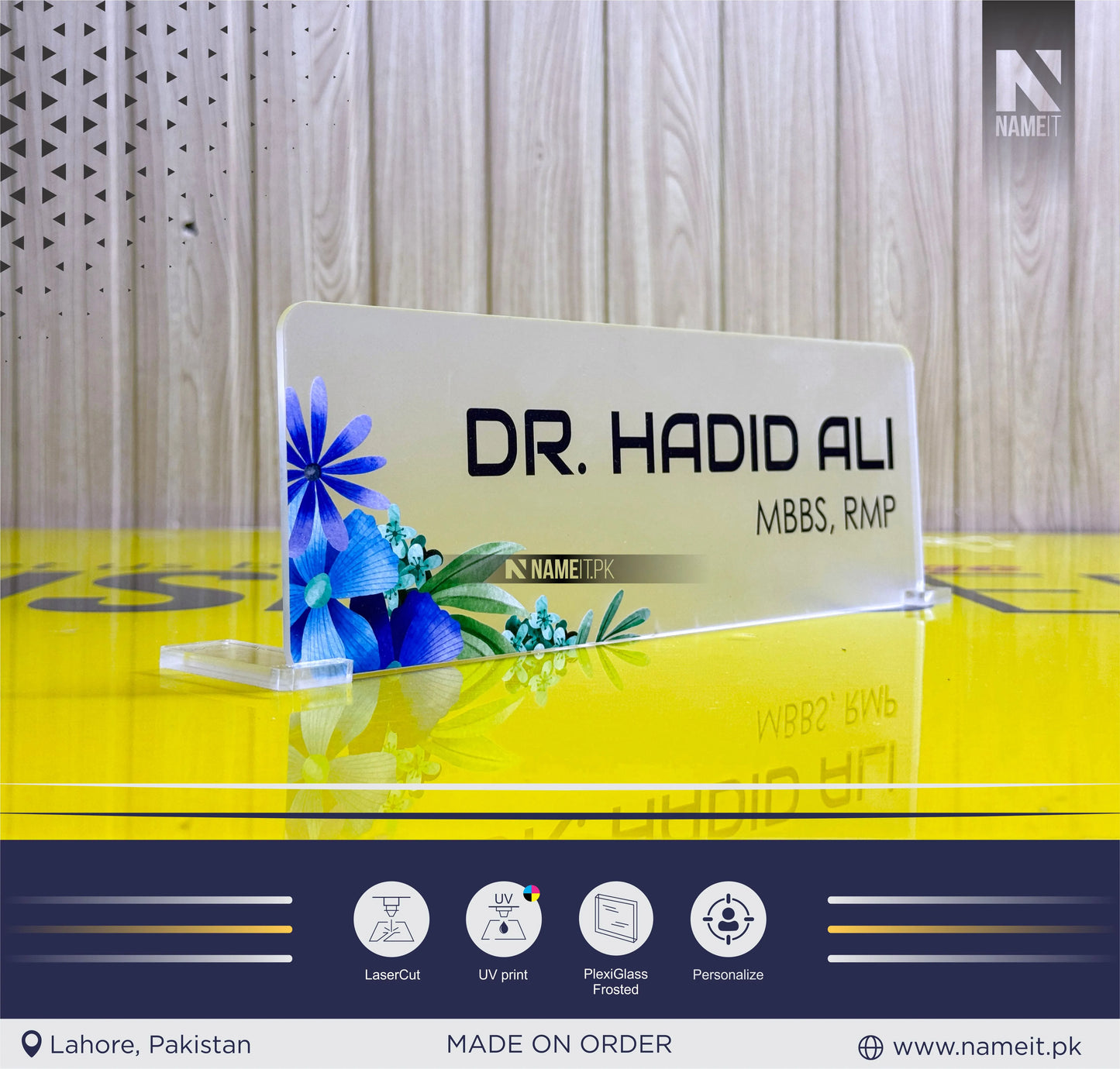 Name Plate For Table Custom Frosted Acrylic with Leaves Pattern, Table Top Decoration, Frosted Plexiglass, Modern Desk Decoration