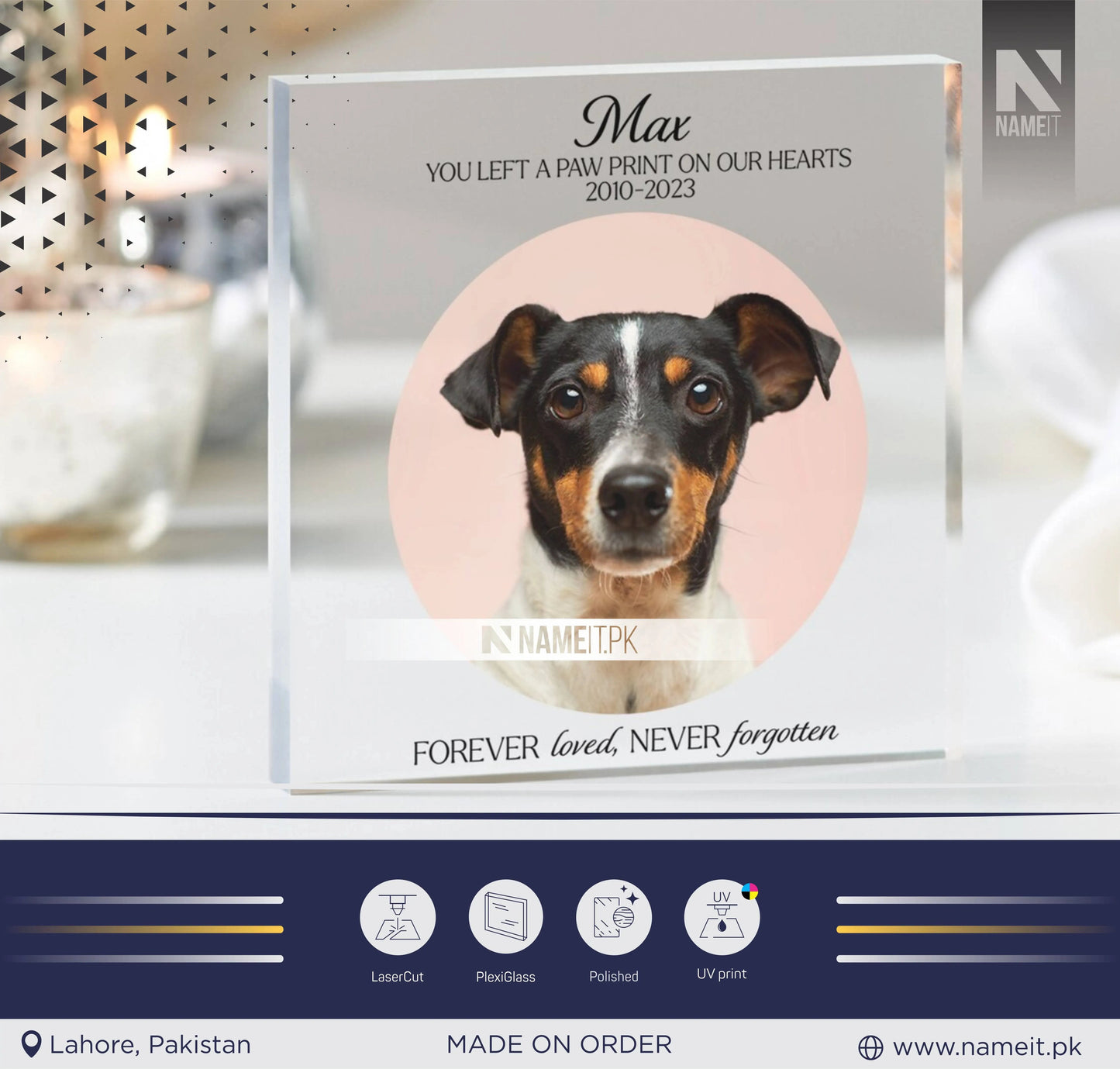Dog Memorial Photo Frame Keepsake, Cat Memorial Photo, Pet Keepsake for Gift, Personalised Dog Memorial Photo Frame Keepsake, Acrylic Plaque NAMEIT PAKISTAN