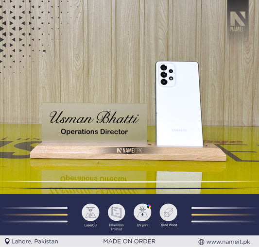 Table Name Plate with Card Display & Mobile Holder – Personalized Business Card Nameplate, "Multi-Functional Desk Name Plate