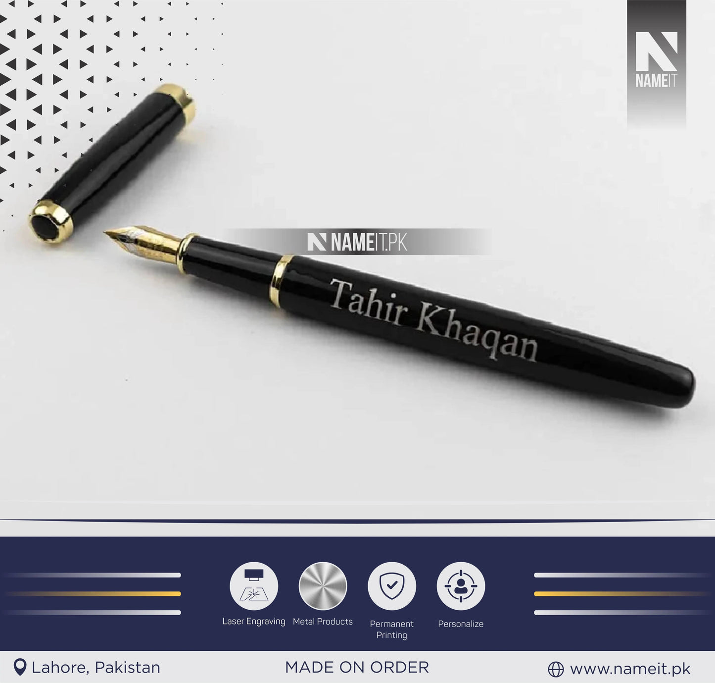 Personalized Fountain ink Pen with Name Engraved - Gifting on Any Special Occasion - Matt Black, Golden Clip Teachers Day Gift NAMEIT PAKISTAN