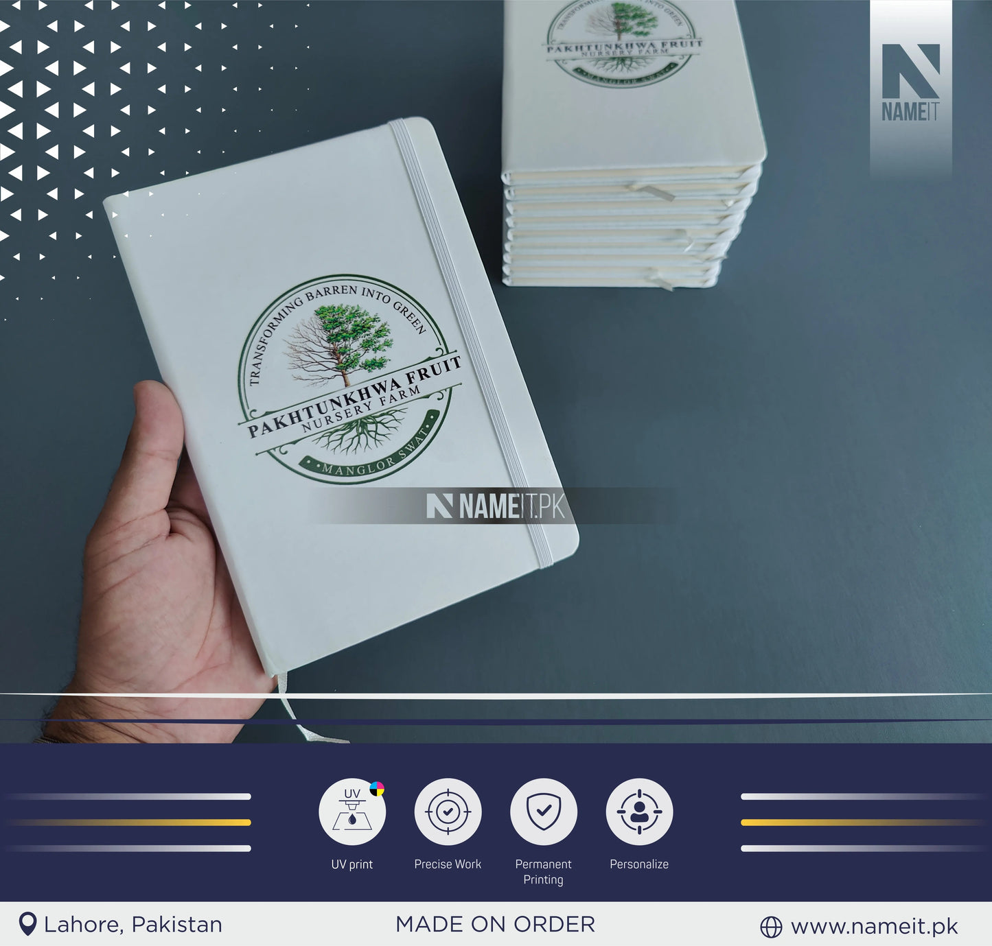 Diary, Custom Company Name Logo Diary, Front and Back side UV PRINTED NAMEIT PAKISTAN