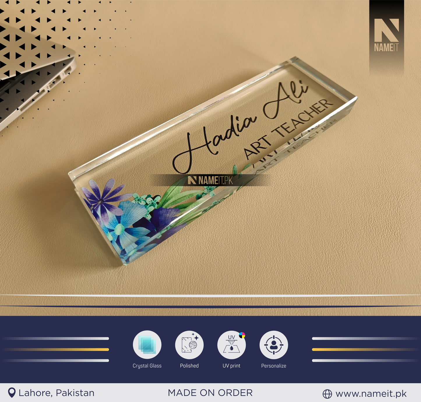 Custom Crystal Glass Name Plate for Desk, Teacher Desk Name Plate Cute Office Decorations for Women Personalized Name Plate Appreciation Gifts for Coworkers Teachers. (Copy) NAMEIT PAKISTAN