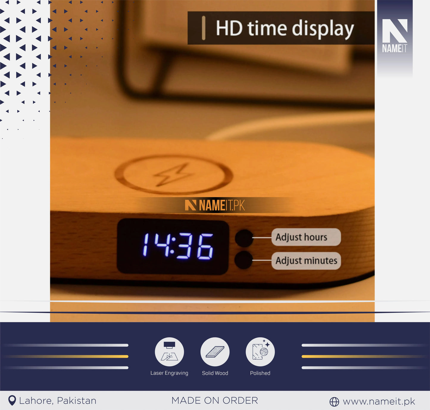 Table Lamp, Touch Bedside Lamp Brightness Adjustable Wireless Charger with Clock Function