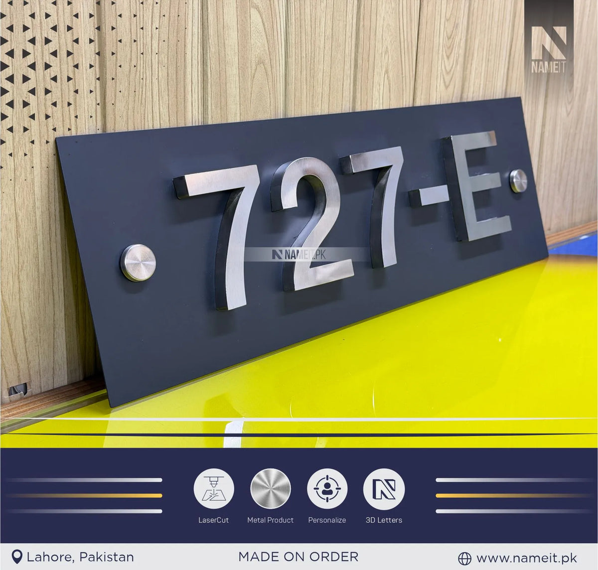 Custom 3D Metal Letter House Number Sign with Solid Metal Base – Personalized Luxury Modern Address Plaque, Weatherproof Outdoor Apartment Signage, and Office Door Number Plate