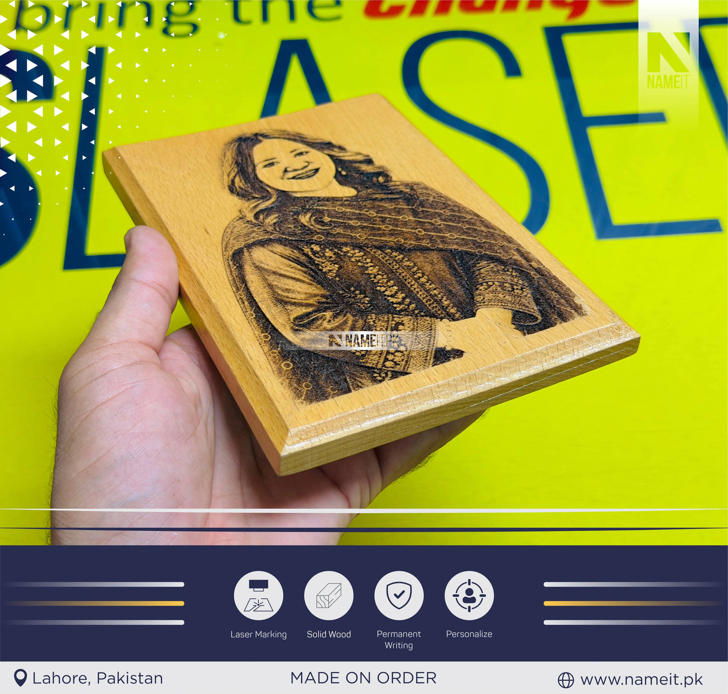 Custom Wooden Frame with Laser Engraved Portrait & Personalized Name – Premium Photo Engraving Keepsake Gift for Home Décor, Birthdays, Anniversaries & Special Occasions