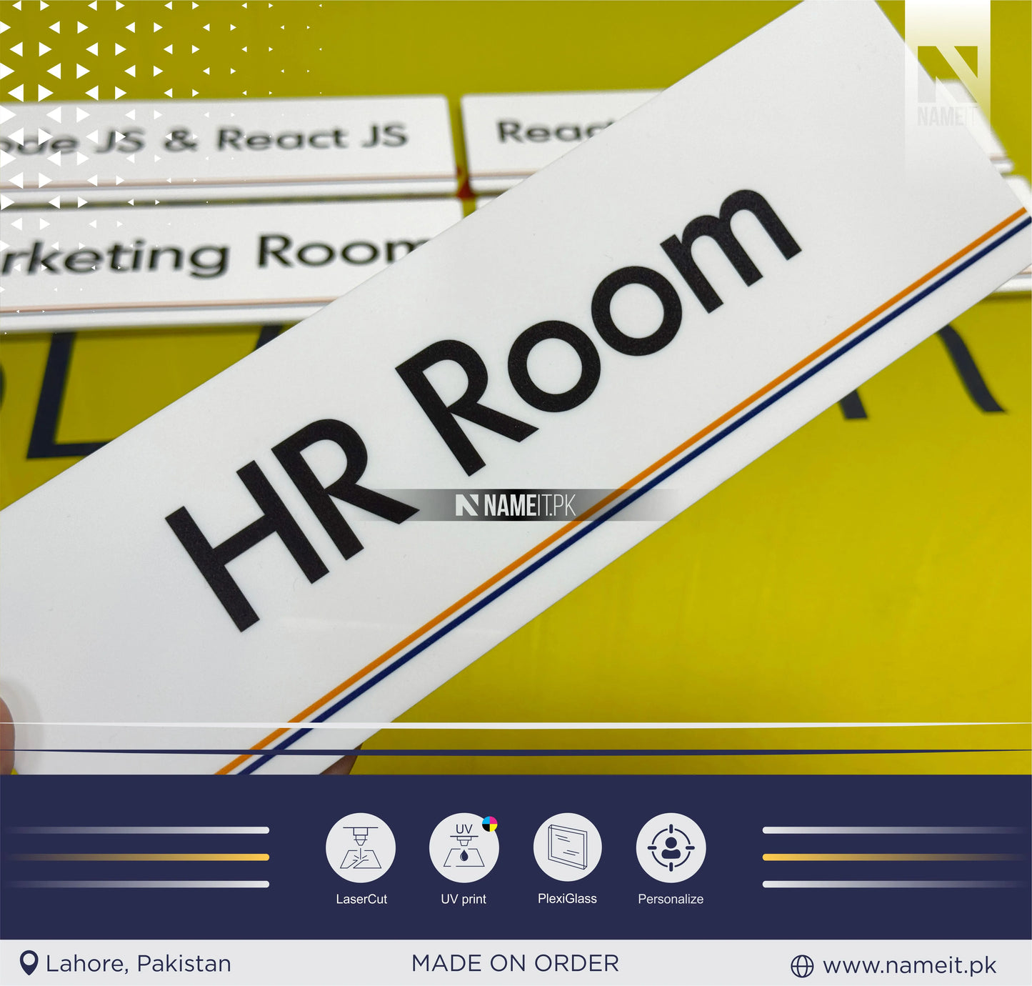 Name Plate Office Sign, Custom Printed Door Sign, Plaque, Business Name Sign, Peel & Stick Adhesive.