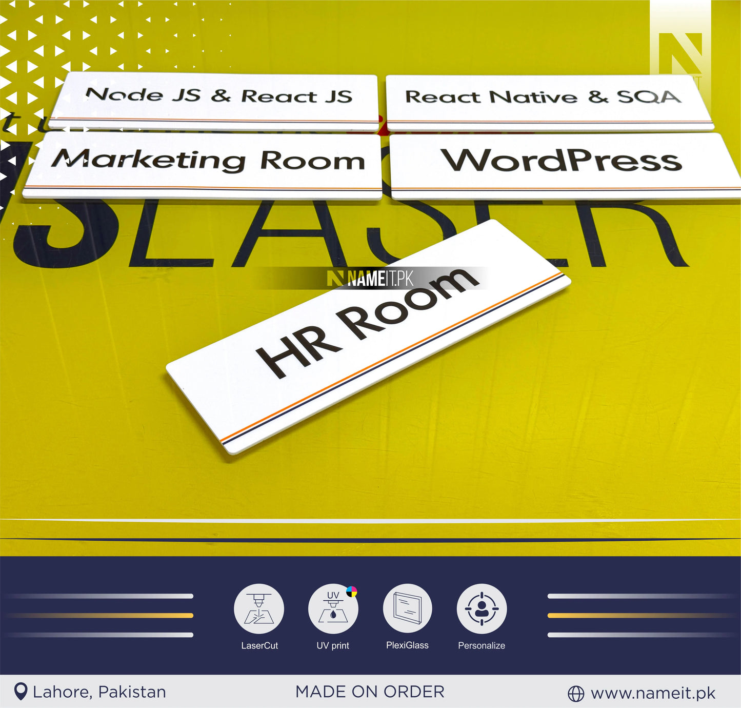 Name Plate Office Sign, Custom Printed Door Sign, Plaque, Business Name Sign, Peel & Stick Adhesive.