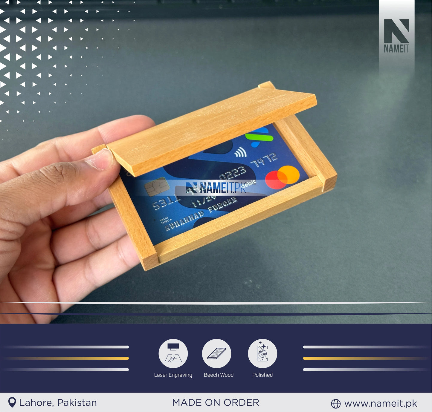 Company Personalized Business Wooden Card Holder, Logo/Text Laser Engraved
