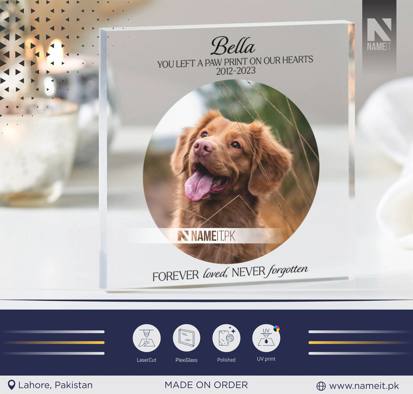 Dog Memorial Photo Frame Keepsake, Cat Memorial Photo, Pet Keepsake for Gift, Personalised Dog Memorial Photo Frame Keepsake, Acrylic Plaque NAMEIT PAKISTAN