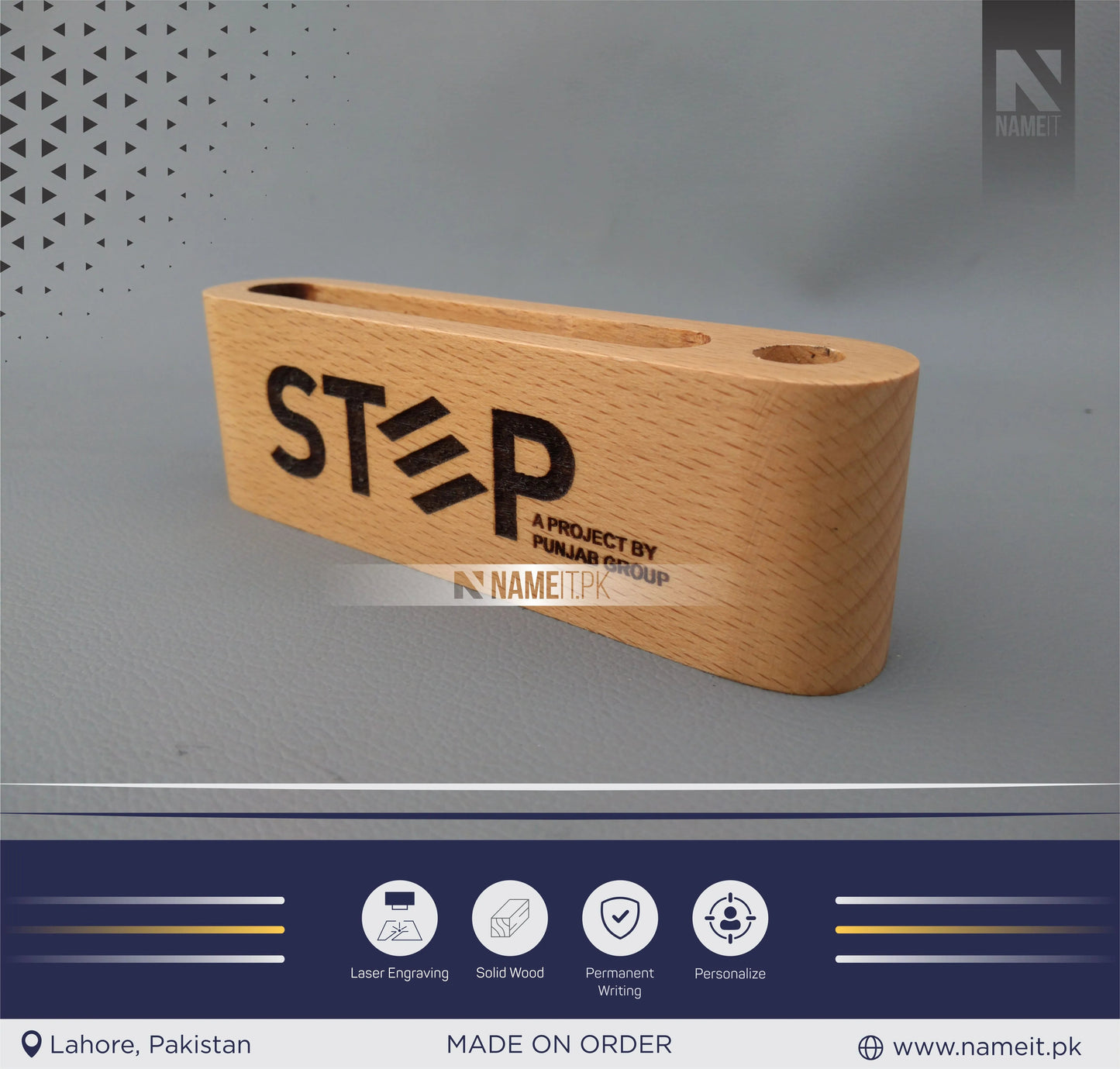 Professional Business Card Holder, Slim Wooden Table Card Holder with NAME NAMEIT PAKISTAN