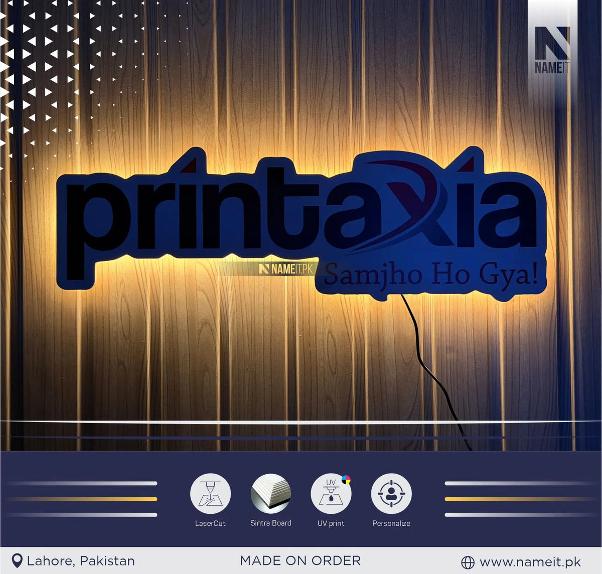 Custom Shape Direct Printed Sintra Board LED Backlit Signboard - Premium PVC Foam Halo Glow Office Reception & Storefront Wall Display Plaque