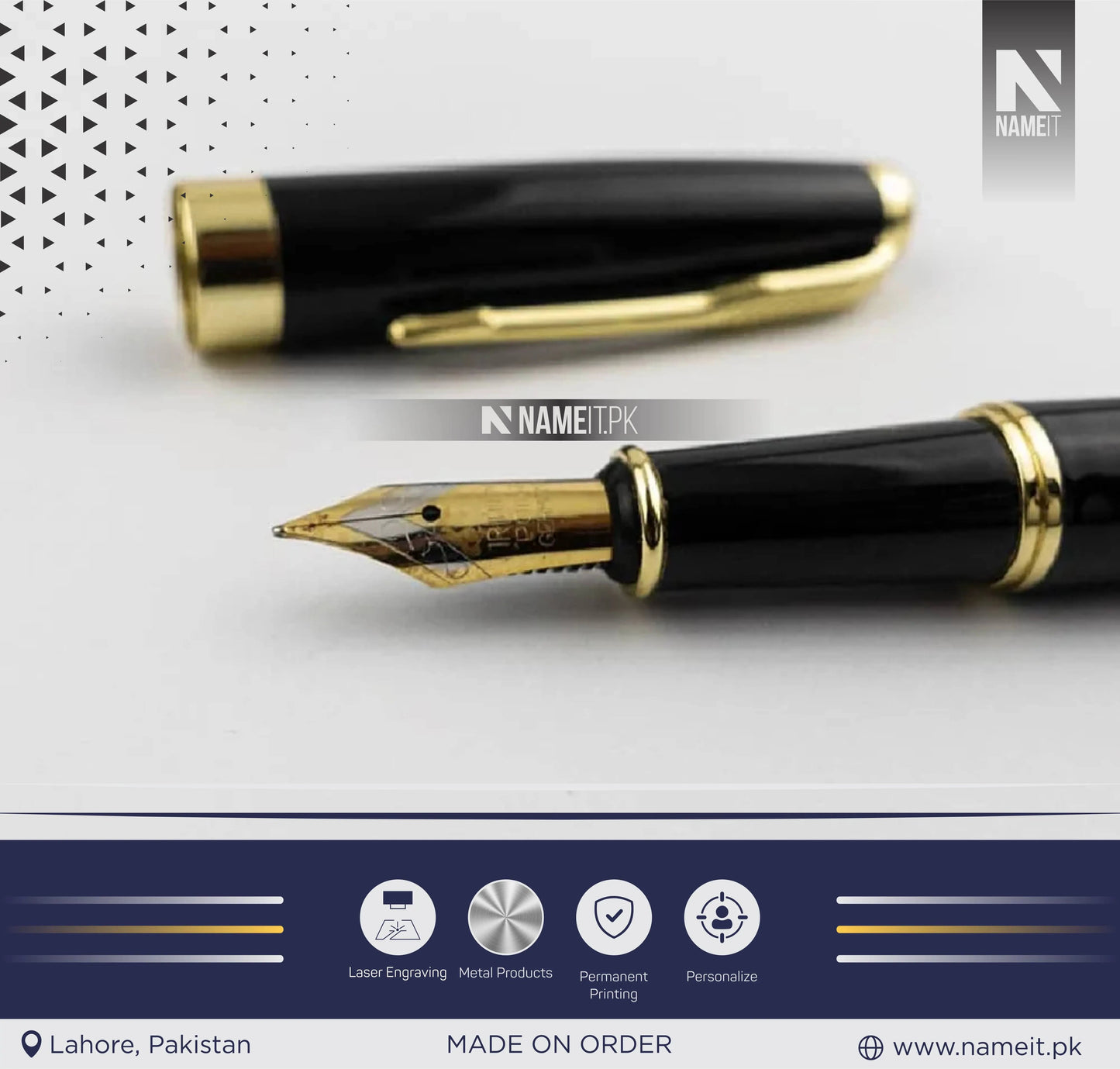 Personalized Fountain ink Pen with Name Engraved - Gifting on Any Special Occasion - Matt Black, Golden Clip Teachers Day Gift NAMEIT PAKISTAN