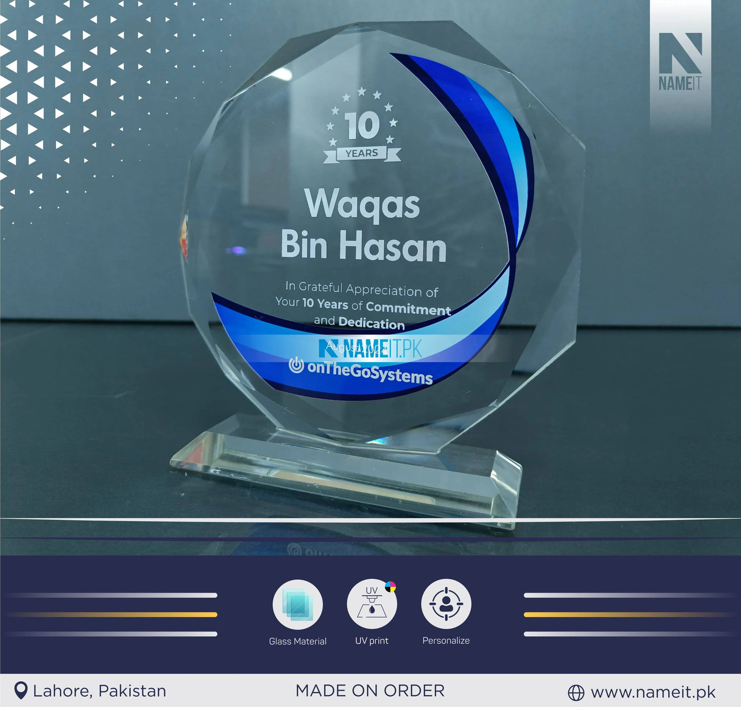 Custom Printed Award Shield, Trophy Shield, Glass award Shield, Recognition Shield NAMEIT PAKISTAN