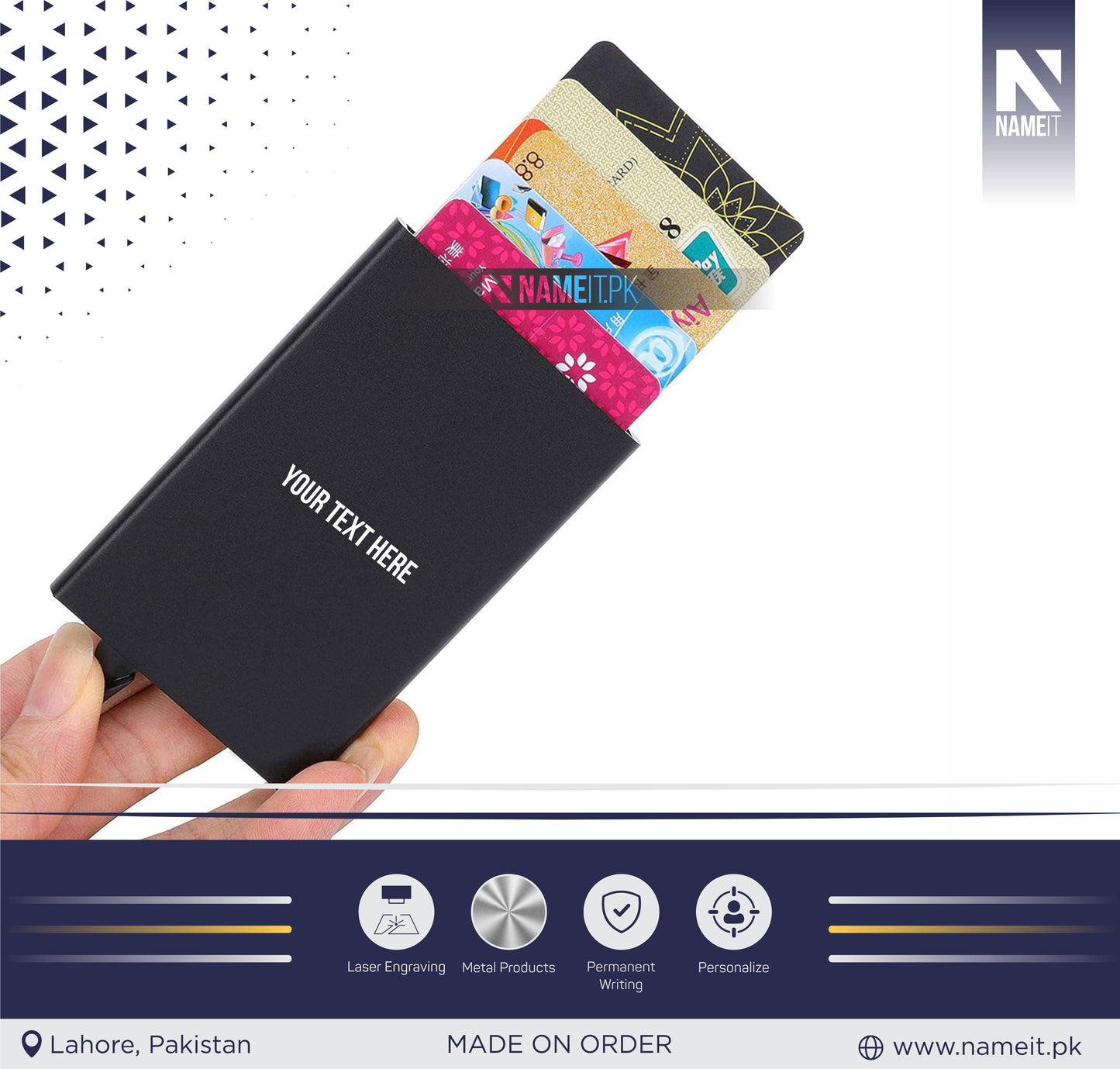 Pop Up Wallet, Slim Minimalist Credit Card Holder For Men and Women RFID Blocking Mini Metal Case NAMEIT PAKISTAN