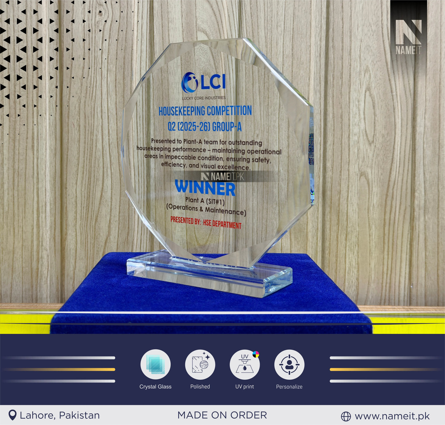 Trophy, Printed Crystal Glass Award, Custom Crystal Award with Text & Logo, Free Design Assistant, Gift for Employee, Coworker