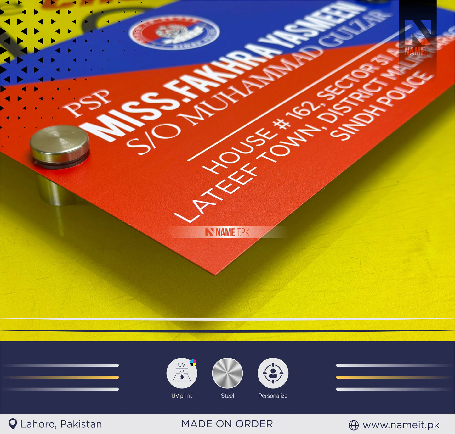 Name Plate Stainless Steel, Digital Printed Name Plate, indoor & outdoor, Office name Plate, House Name Plate