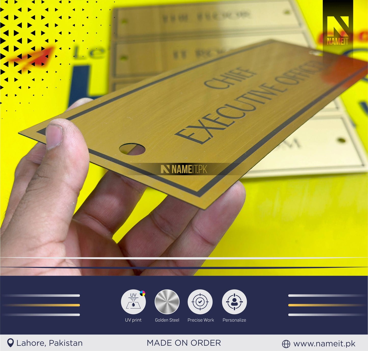 Personalised Wall Name Plate Office Sign, Custom Etching Door Sign, Plaque, Business Name Sign, Peel & Stick Adhesive.