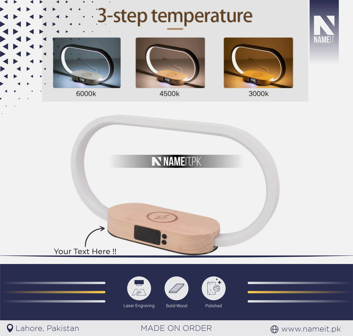 Table Lamp, Touch Bedside Lamp Brightness Adjustable Wireless Charger with Clock Function