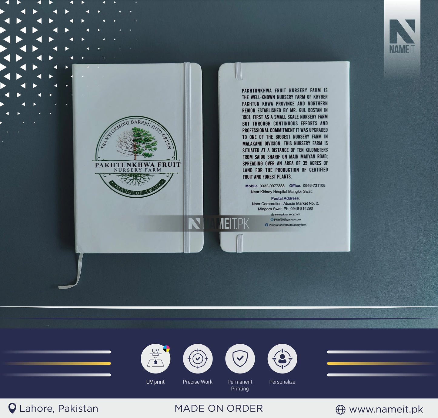 Diary, Custom Company Name Logo Diary, Front and Back side UV PRINTED NAMEIT PAKISTAN